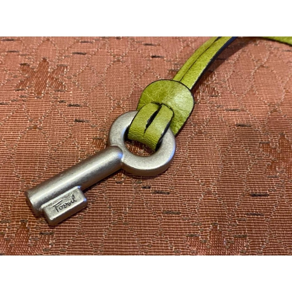 Fossil Green Leather Silver Key Purse Bag Tote Charm Strap Replacement s1